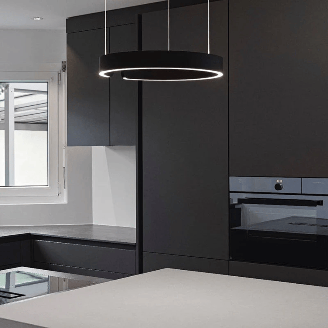 Luxeraum.de Ceiling Light Fixtures Schwarz / 3 Farben / 40 cm Moderne LED Hängeleuchte  – Dimmbar & Höhenverstellbar – Kreis-Design – Ø 40/60/80