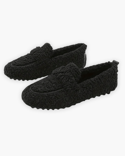 Luxeraum.de Slippers Schwarz / 34 Mokassin Hausschuhe – Kunstplüsch & Gummi – Geschlossene Form – Damen