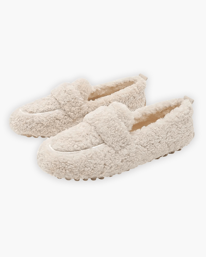 Luxeraum.de Slippers Beige / 34 Mokassin Hausschuhe – Kunstplüsch & Gummi – Geschlossene Form – Damen