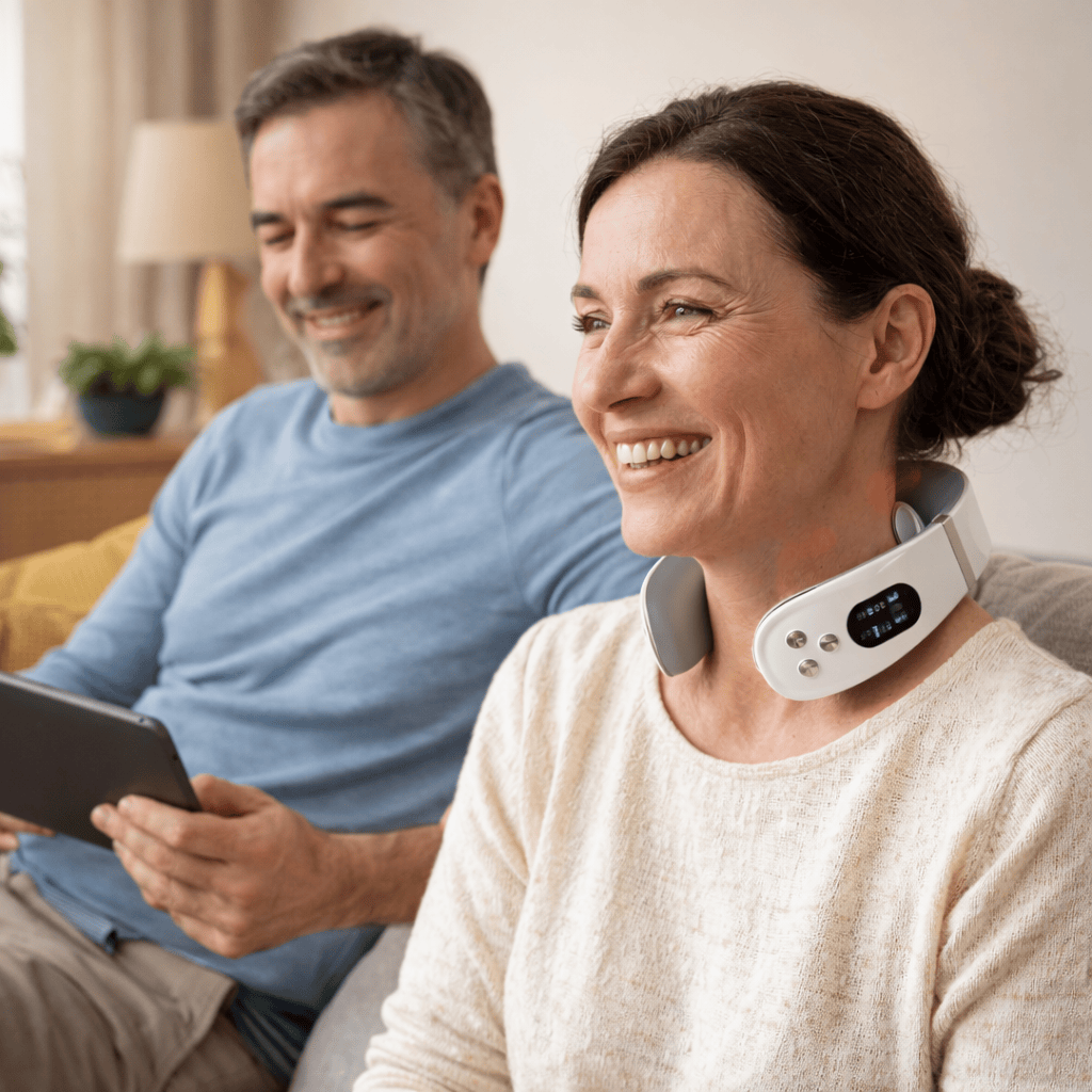 Luxeraum.de Electric Massagers Nackenmassagegerät elektrisch – EMS, TENS, Wärme 42°C – kabellos Nurotex Pro
