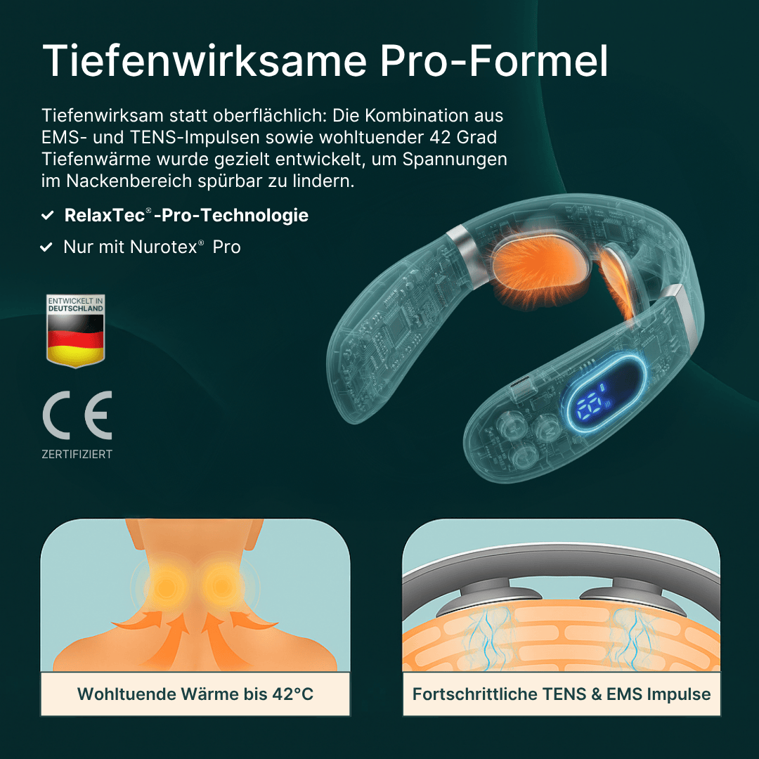 Luxeraum.de Electric Massagers Nackenmassagegerät elektrisch – EMS, TENS, Wärme 42°C – kabellos Nurotex Pro