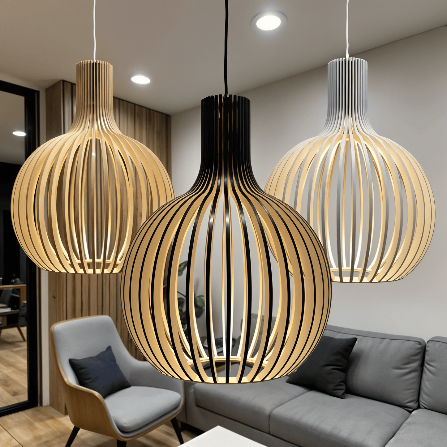 Luxeraum.de Ceiling Light Fixtures Pendelleuchte aus Holz – Ø35/45/55 cm – Skandinavisches Design
