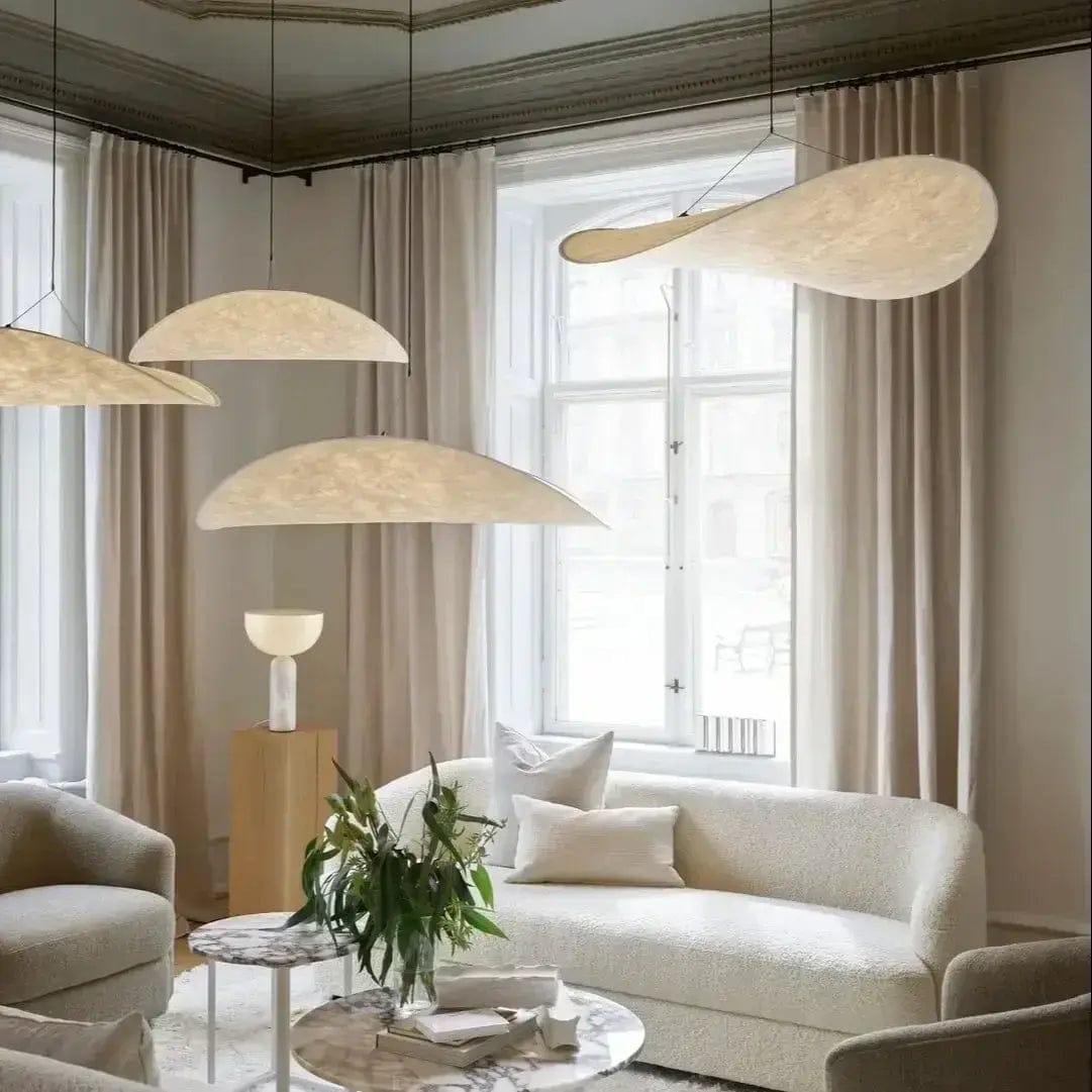 Luxeraum.de Ceiling Light Fixtures Pendelleuchte in Seidenoptik – Wabi-Sabi Design | Naturtöne, Glas & Metall | E27