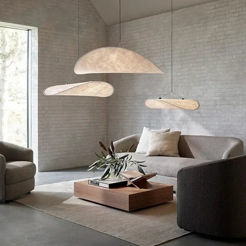 Luxeraum.de Ceiling Light Fixtures Weiß / Durchmesser 50 cm / Dimmbar mit Fernbedienung Pendelleuchte in Seidenoptik – Wabi-Sabi Design | Naturtöne, Glas & Metall | E27