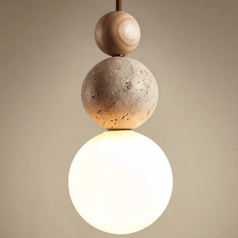 Luxeraum.de Ceiling Light Fixtures Creme-Weiß-Holz Pendelleuchte – Naturmaterial-Mix – Zylindrische Form – Innenbereich