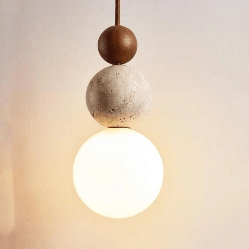 Luxeraum.de Ceiling Light Fixtures Creme-Weiß-Walnuss Pendelleuchte – Naturmaterial-Mix – Zylindrische Form – Innenbereich