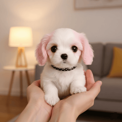 Luxeraum.de Plush Toy Rosa & Weiß Plüschtier Hund Interaktiv realistischer Bewegungs Soundbegleiter