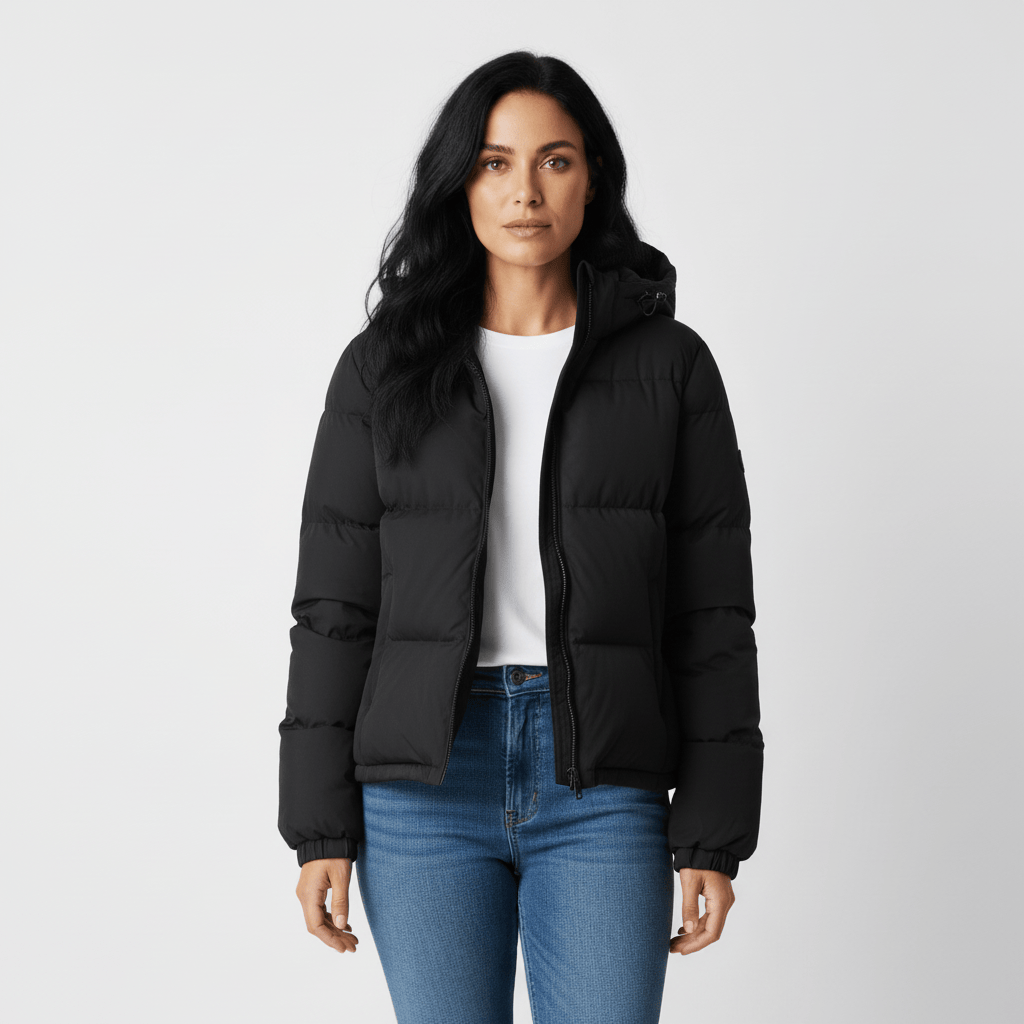 Luxeraum.de Puffer Jackets Pufferjacke – Daunenfüllung – Kapuze & Reißverschluss – Damen