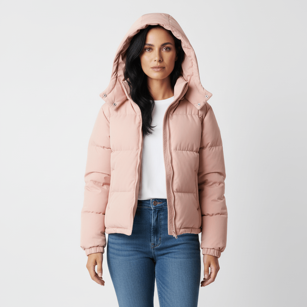 Luxeraum.de Puffer Jackets Pufferjacke – Daunenfüllung – Kapuze & Reißverschluss – Damen