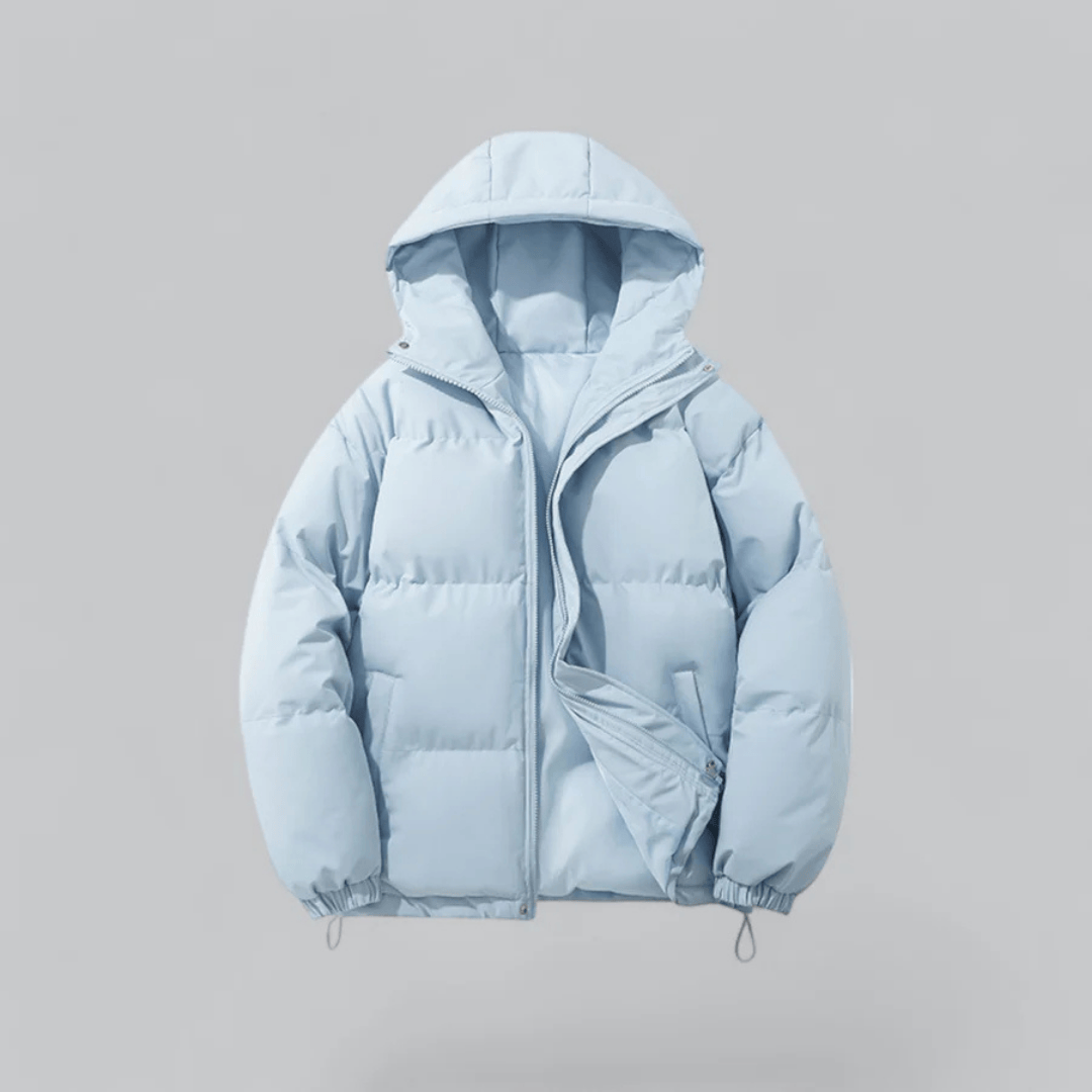 Luxeraum.de Puffer Jackets Hellblau / S Pufferjacke – Daunenfüllung – Kapuze & Reißverschluss – Damen