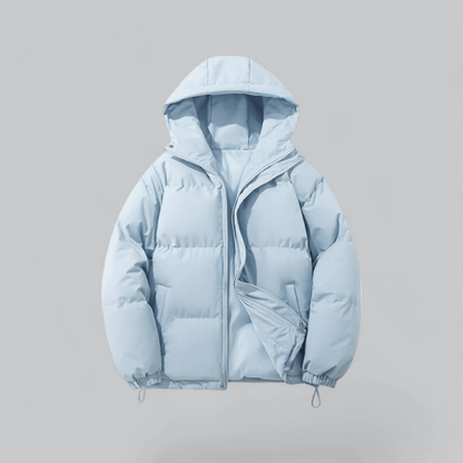 Luxeraum.de Puffer Jackets Hellblau / S Pufferjacke – Daunenfüllung – Kapuze & Reißverschluss – Damen