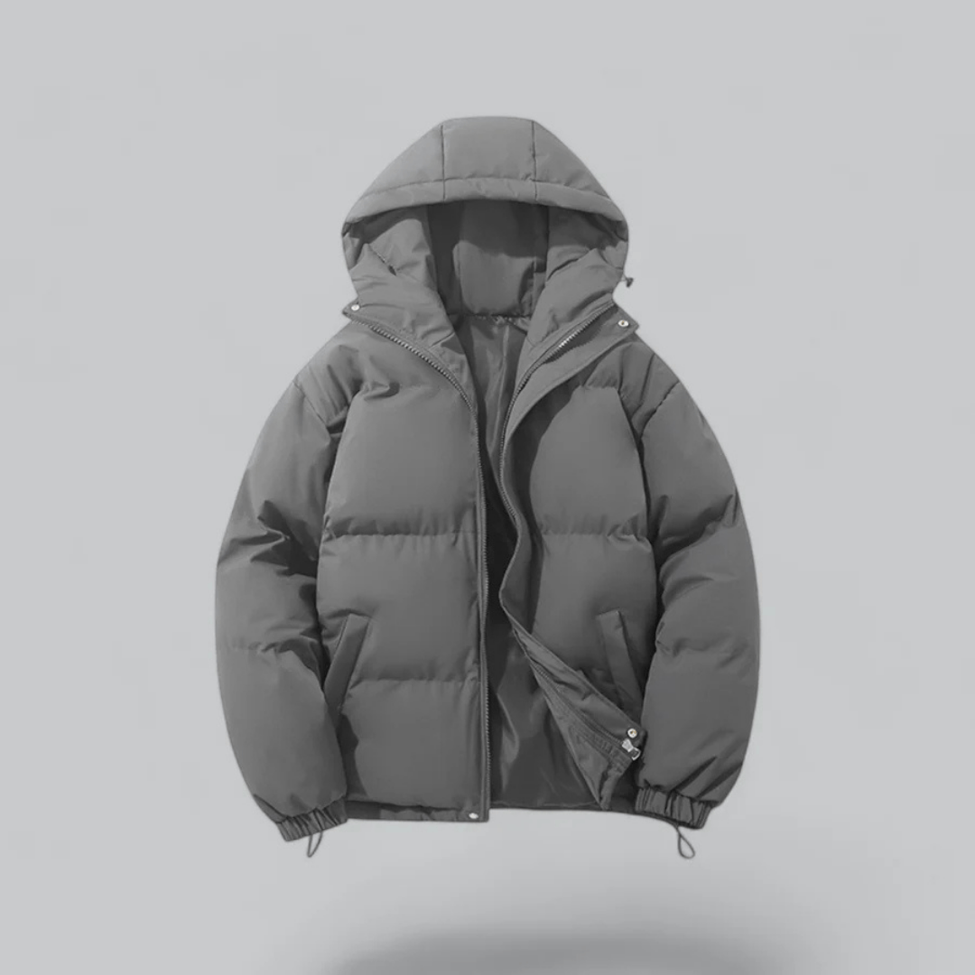 Luxeraum.de Puffer Jackets Grau / S Pufferjacke – Daunenfüllung – Kapuze & Reißverschluss – Damen