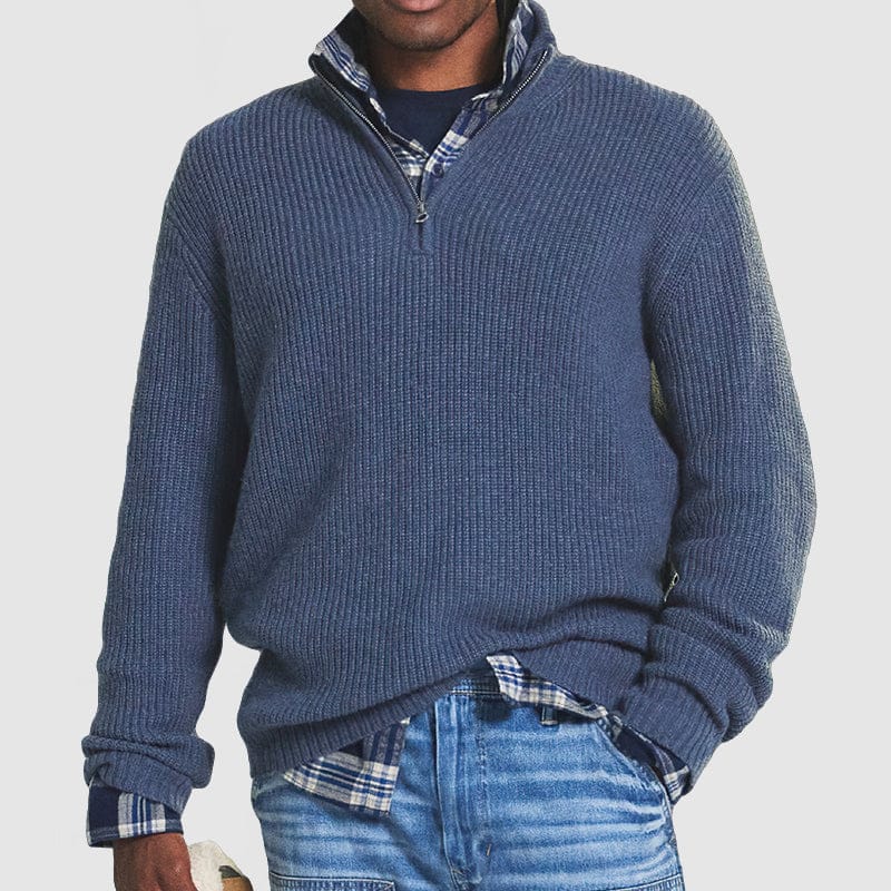 Luxeraum.de Sweaters Blau / S Pullover – strukturierter Strick – Reißverschluss – Herren