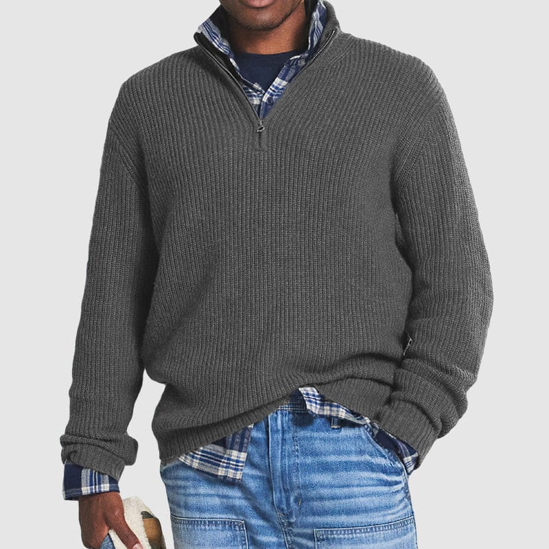 Luxeraum.de Sweaters Grau / S Pullover – strukturierter Strick – Reißverschluss – Herren