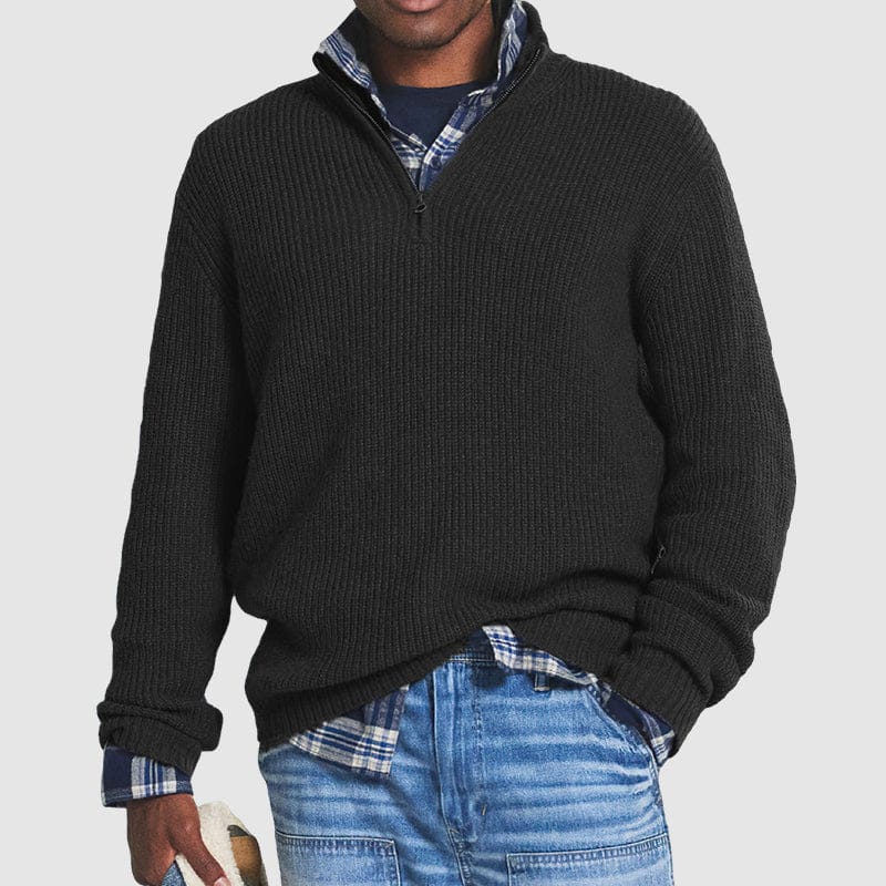 Luxeraum.de Sweaters Schwarz / S Pullover – strukturierter Strick – Reißverschluss – Herren