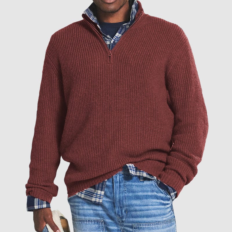 Luxeraum.de Sweaters Rot / S Pullover – strukturierter Strick – Reißverschluss – Herren