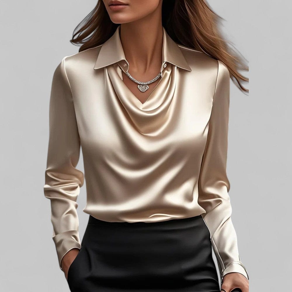 Luxeraum.de Blouses Sekt / S Satinbluse – Fließender Satin – Wasserfallausschnitt – Damen