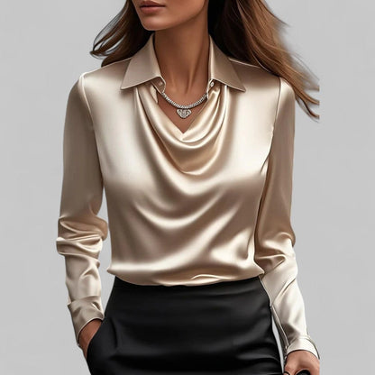 Luxeraum.de Blouses Sekt / S Satinbluse – Fließender Satin – Wasserfallausschnitt – Damen