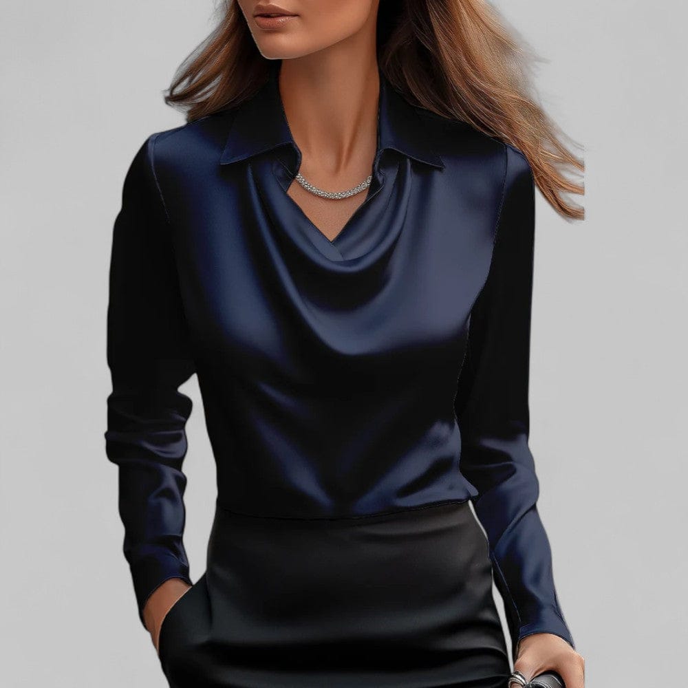 Luxeraum.de Blouses Marineblau / S Satinbluse – Fließender Satin – Wasserfallausschnitt – Damen