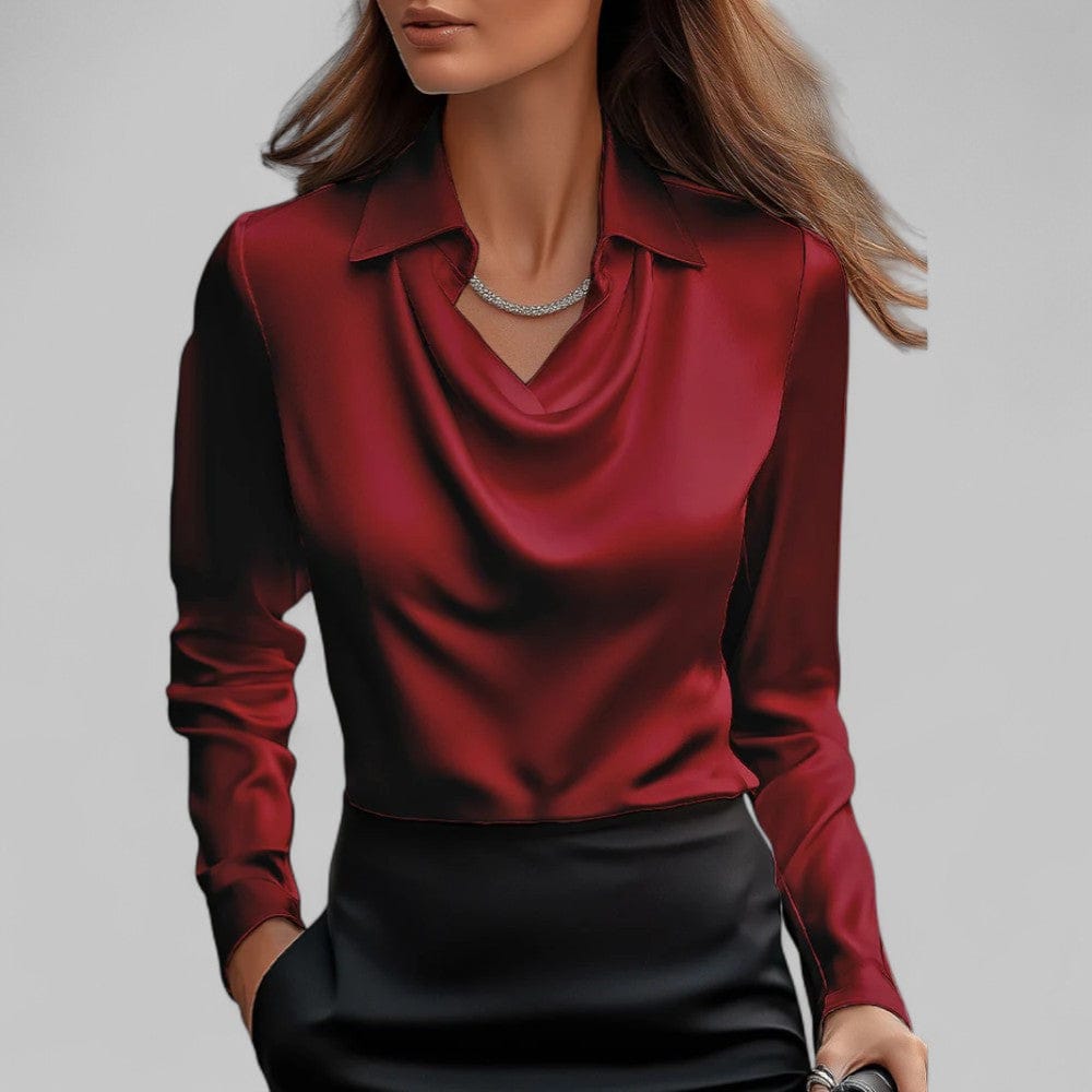 Luxeraum.de Blouses Rot / S Satinbluse – Fließender Satin – Wasserfallausschnitt – Damen