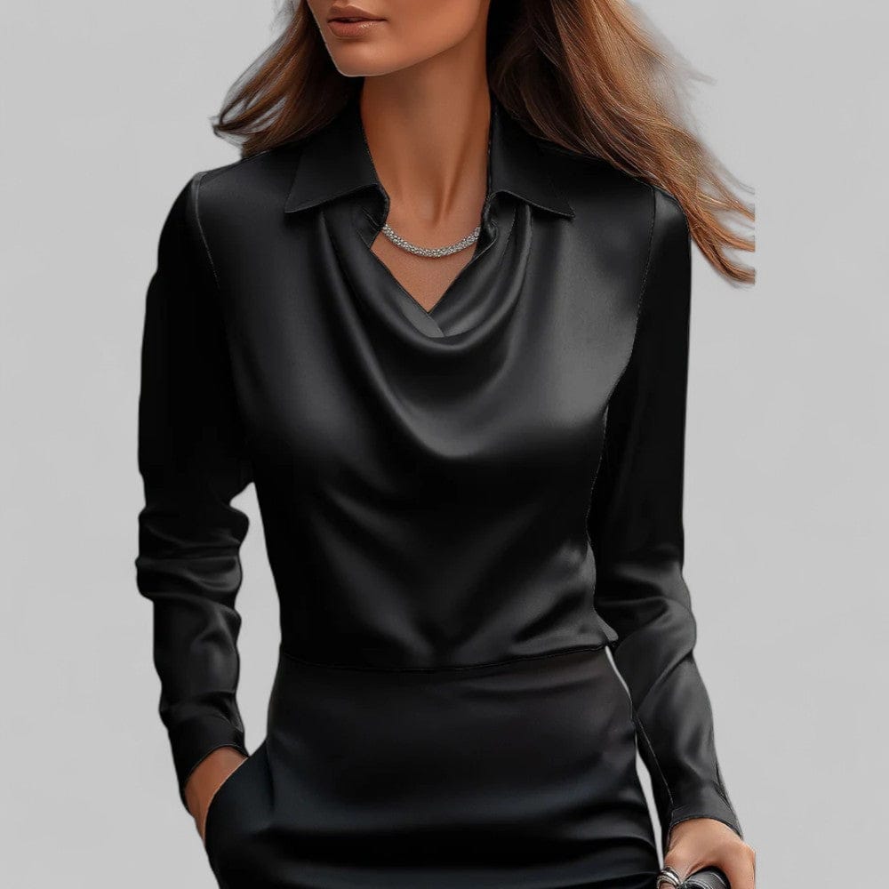 Luxeraum.de Blouses Schwarz / S Satinbluse – Fließender Satin – Wasserfallausschnitt – Damen