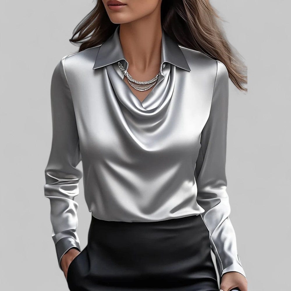 Luxeraum.de Blouses Grau / S Satinbluse – Fließender Satin – Wasserfallausschnitt – Damen