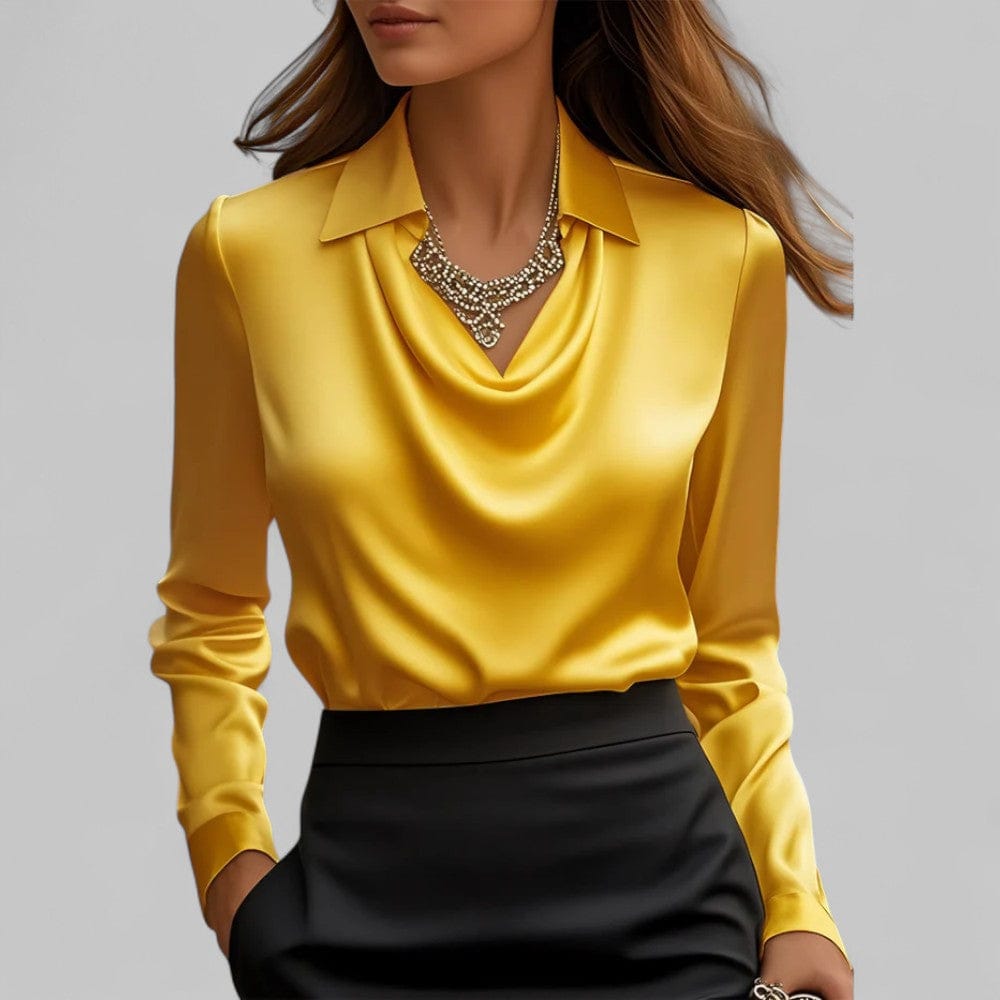 Luxeraum.de Blouses Gelb / S Satinbluse – Fließender Satin – Wasserfallausschnitt – Damen