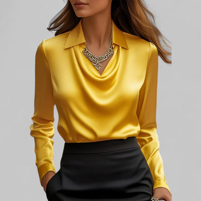 Luxeraum.de Blouses Gelb / S Satinbluse – Fließender Satin – Wasserfallausschnitt – Damen