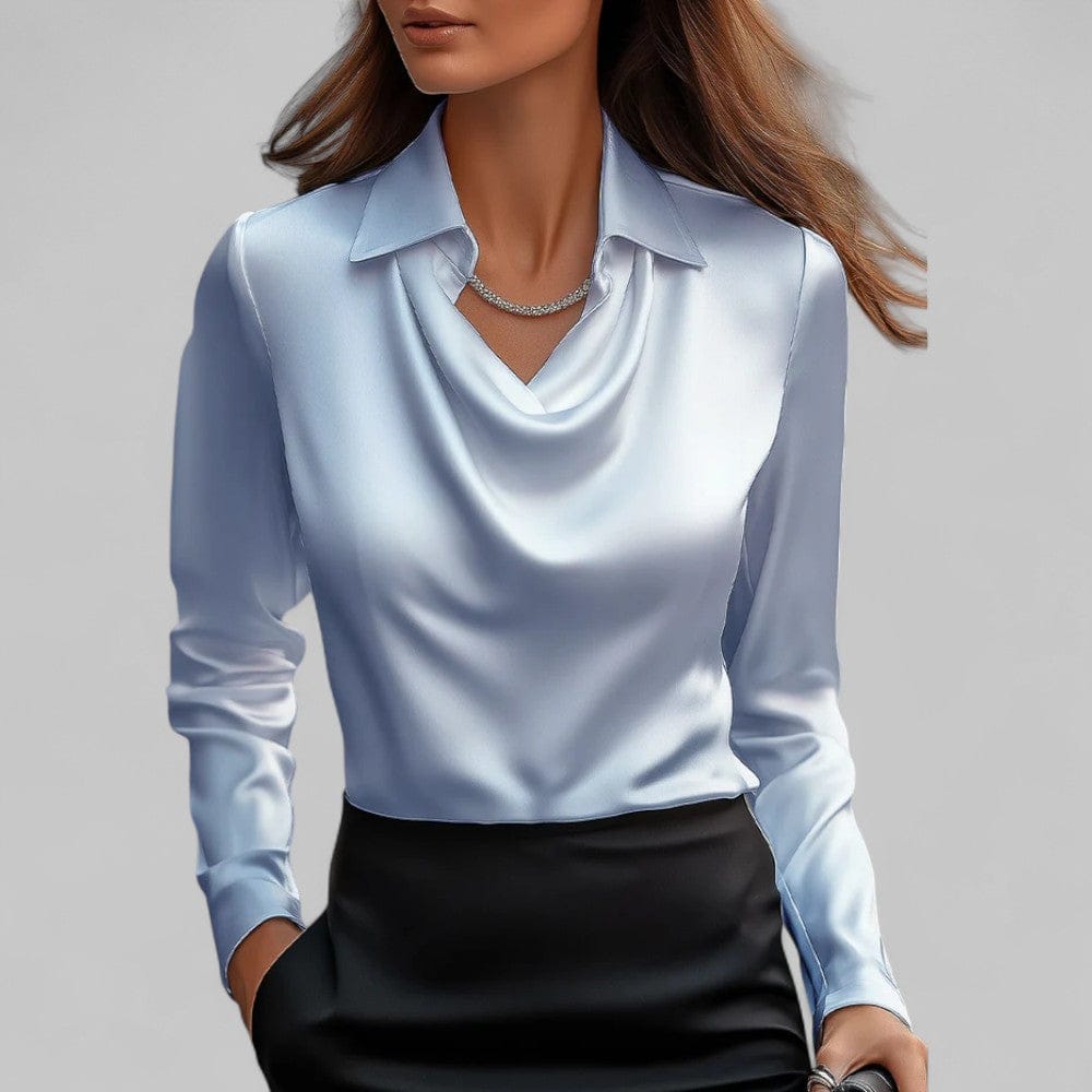 Luxeraum.de Blouses Blau / S Satinbluse – Fließender Satin – Wasserfallausschnitt – Damen