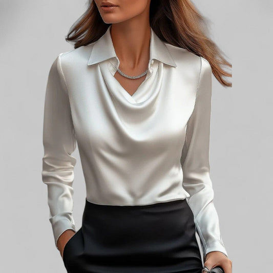 Luxeraum.de Blouses Weiß / S Satinbluse – Fließender Satin – Wasserfallausschnitt – Damen