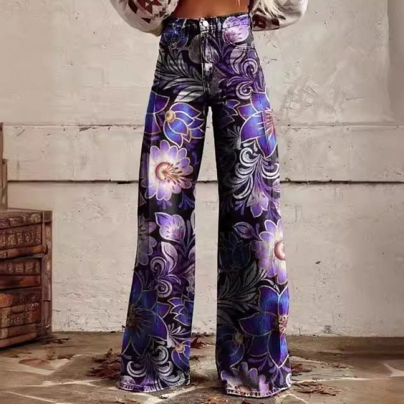Luxeraum.de Pants Blume / S Schlaghose Mit Blumenmuster – Retro-Stil – Florales Muster – Damen