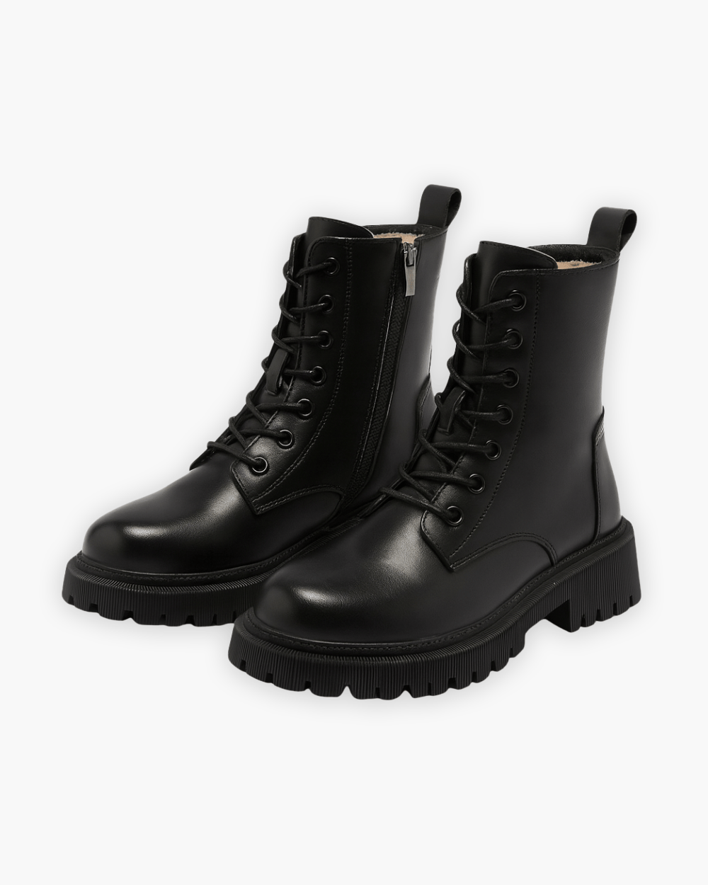 Luxeraum.de Boots Schwarz / 35 Schnürstiefeletten Schwarz – PU-Leder & Kunstfell – Warmfutter mit Profilsohle – Damen