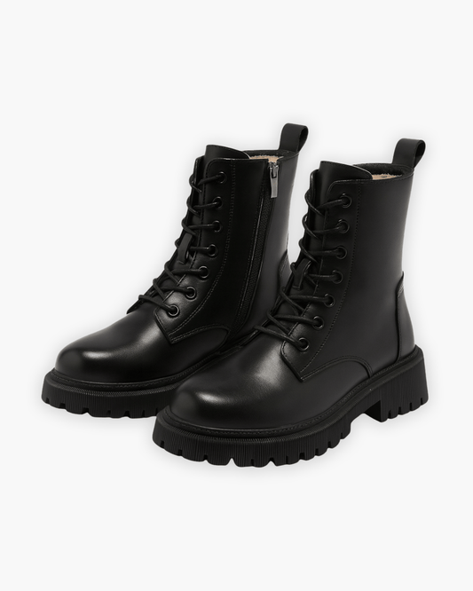 Luxeraum.de Boots Schwarz / 35 Schnürstiefeletten Schwarz – PU-Leder & Kunstfell – Warmfutter mit Profilsohle – Damen