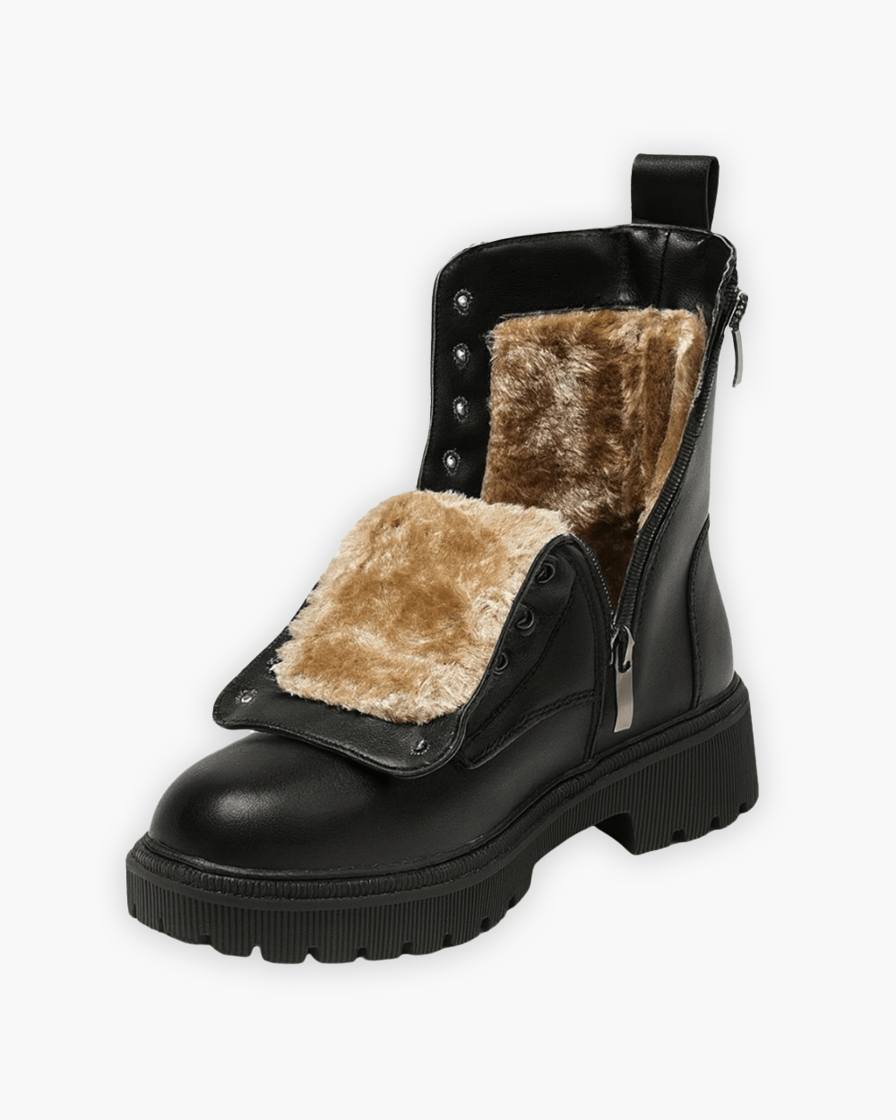 Luxeraum.de Boots Schnürstiefeletten Schwarz – PU-Leder & Kunstfell – Warmfutter mit Profilsohle – Damen