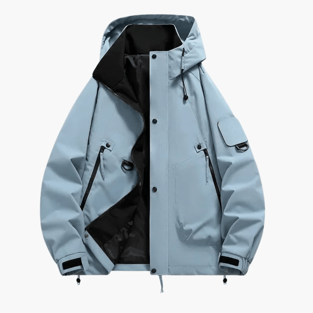 Luxeraum.de Jackets Blau / S Skijacke – Funktionaler Materialmix – Kapuze & Verstellbarer Schnitt – Unisex