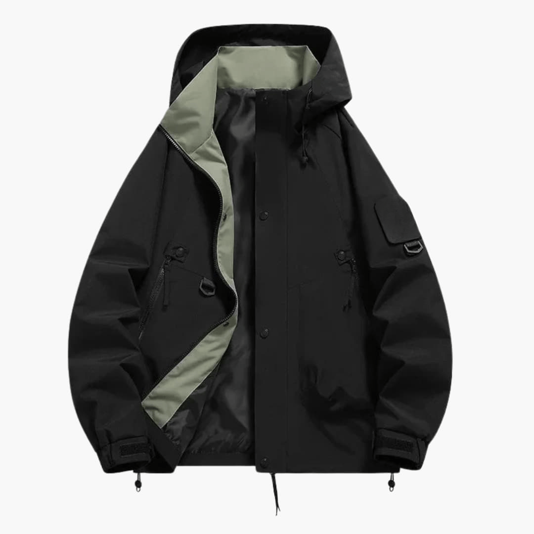 Luxeraum.de Jackets Schwarz / S Skijacke – Funktionaler Materialmix – Kapuze & Verstellbarer Schnitt – Unisex