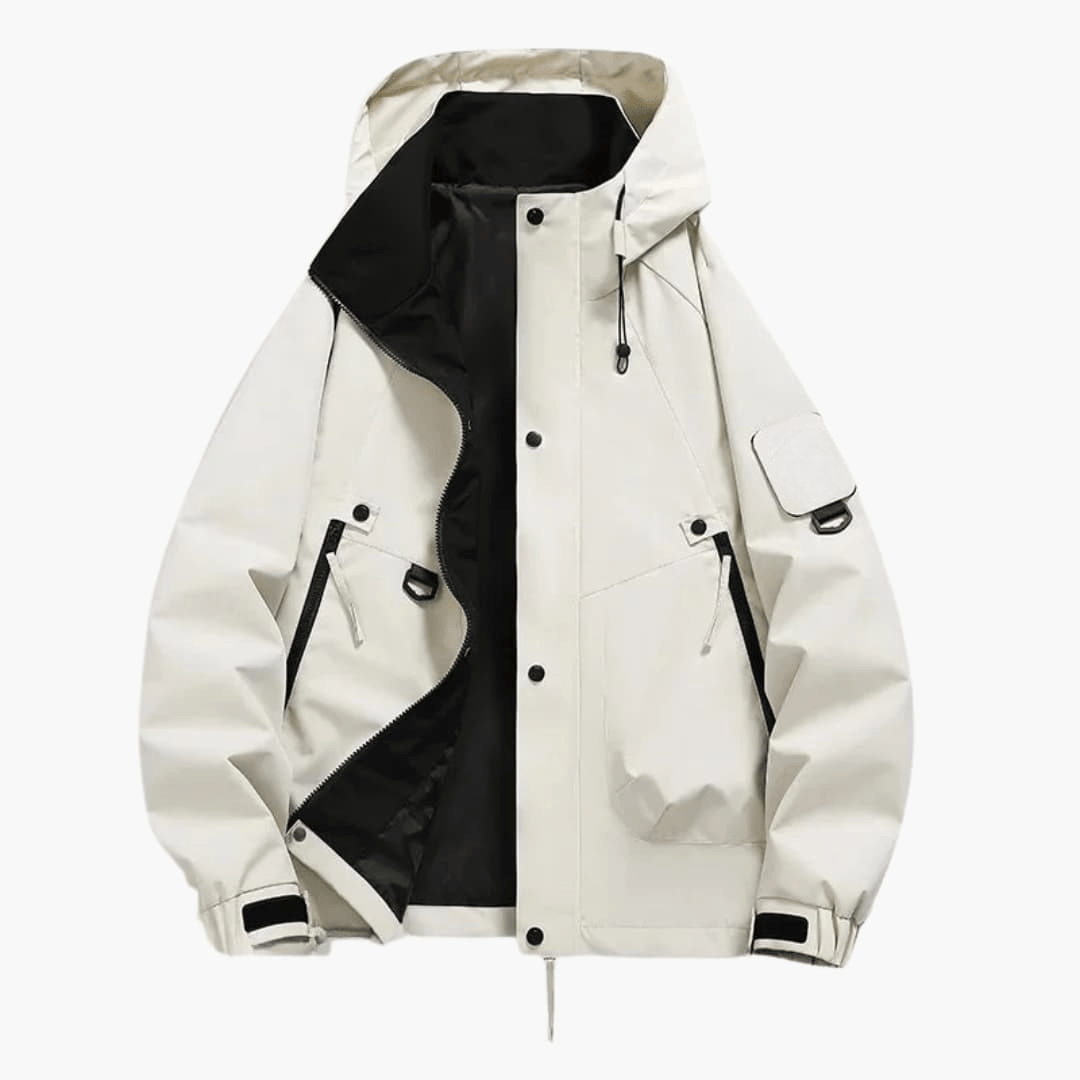 Luxeraum.de Jackets Beige / S Skijacke – Funktionaler Materialmix – Kapuze & Verstellbarer Schnitt – Unisex