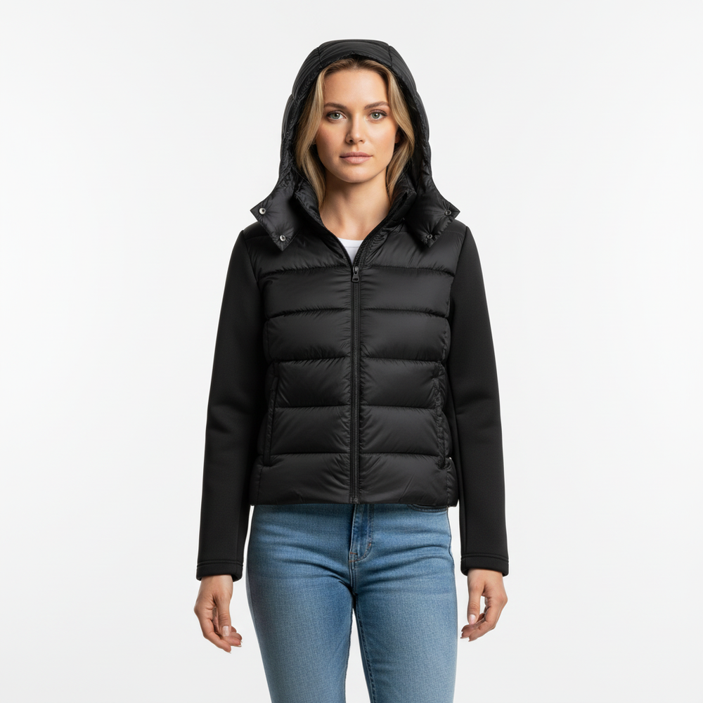 Luxeraum.de Puffer Jackets Steppjacke – Wärmende Materialmischung – Kapuze & Zipper – Damen
