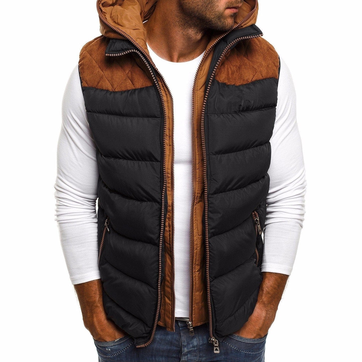 Luxeraum.de Vests Schwarz / S Steppweste – Gefüttert – Sportliche Kontraste & Kapuze – Herren