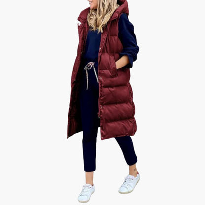 Luxeraum.de Vests Rotwein / S Steppweste – Isolierende Steppung – Lange Silhouette mit Kapuze – Damen