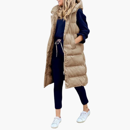 Luxeraum.de Vests Khaki / S Steppweste – Isolierende Steppung – Lange Silhouette mit Kapuze – Damen