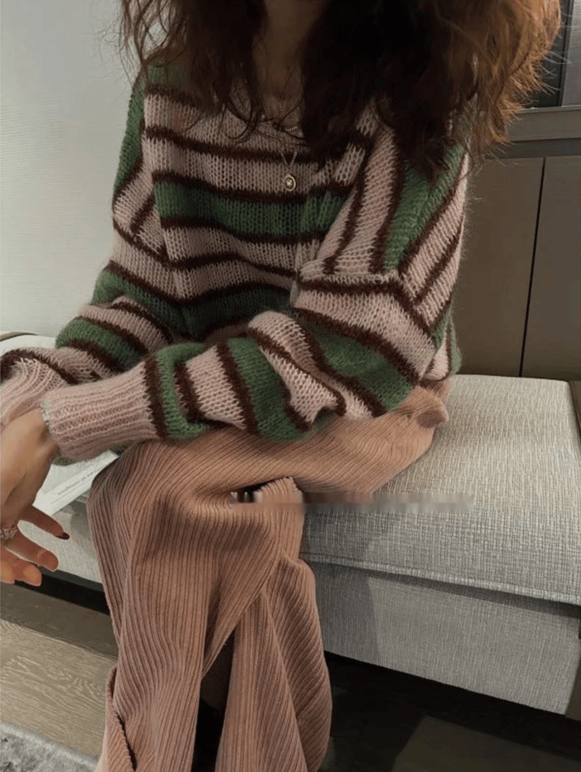 Luxeraum.de Sweaters Grün / S Strickpullover – Strickmischung – gestreiftes Design – Damen