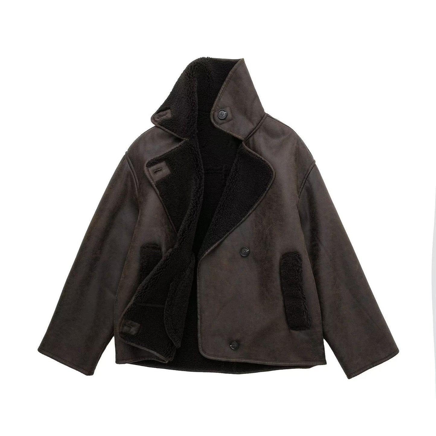 Luxeraum.de Coats & Jackets Teddyjacke – Materialmix aus Schaffell & Kunstleder – strukturierte Silhouette – Damen