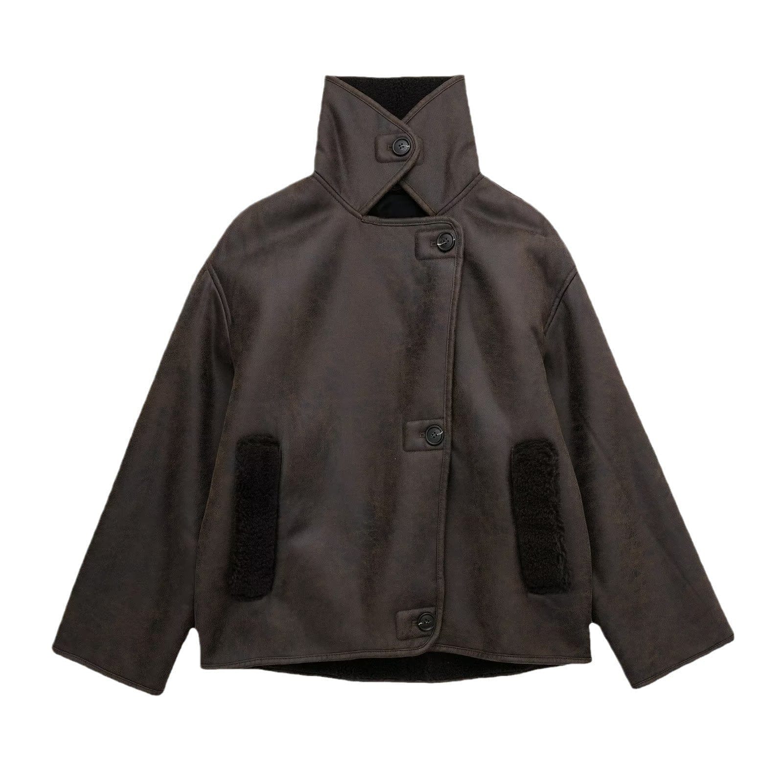 Luxeraum.de Coats & Jackets Teddyjacke – Materialmix aus Schaffell & Kunstleder – strukturierte Silhouette – Damen