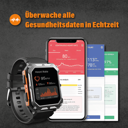 Luxeraum.de Smart Watches Thor Outdoor Smartwatch Herren – robuste Smartwatch wasserdicht IP68 mit Herzfrequenz, Bluetooth Anrufe & Fitness Tracker