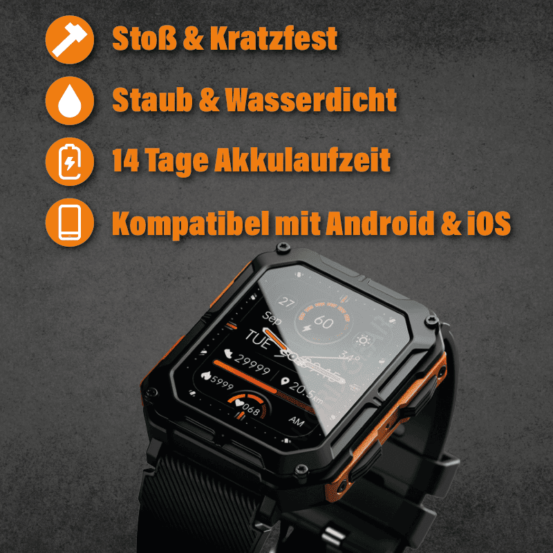 Luxeraum.de Smart Watches Thor Outdoor Smartwatch Herren – robuste Smartwatch wasserdicht IP68 mit Herzfrequenz, Bluetooth Anrufe & Fitness Tracker