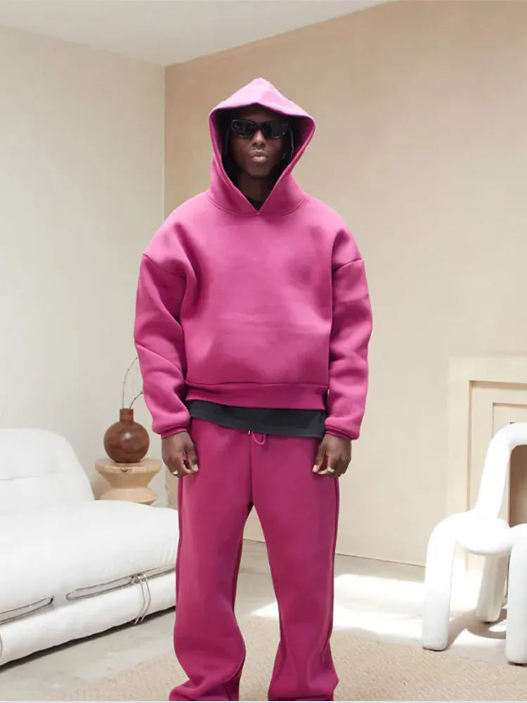 Luxeraum.de Activewear Rosa / S Trainingsanzug – Atmungsaktive Stoffmischung – Oversized Hoodie & Jogginghose – Herren