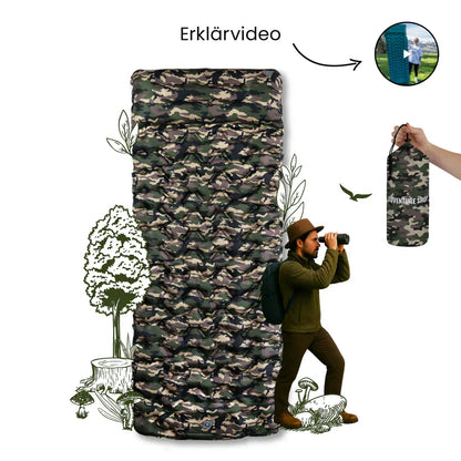 Luxeraum.de Sleeping Pads Camouflage Ultraleichte Isomatte selbstaufblasbar mit integrierter Pumpe – Camping Luftmatratze 8 cm Outdoor Schlafmatte
