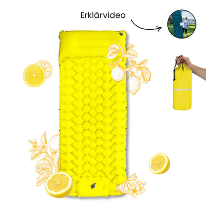 Luxeraum.de Sleeping Pads Neongelb Ultraleichte Isomatte selbstaufblasbar mit integrierter Pumpe – Camping Luftmatratze 8 cm Outdoor Schlafmatte