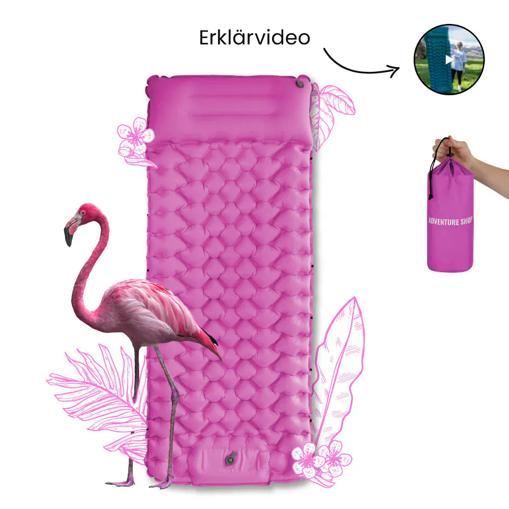 Luxeraum.de Sleeping Pads Pink Ultraleichte Isomatte selbstaufblasbar mit integrierter Pumpe – Camping Luftmatratze 8 cm Outdoor Schlafmatte